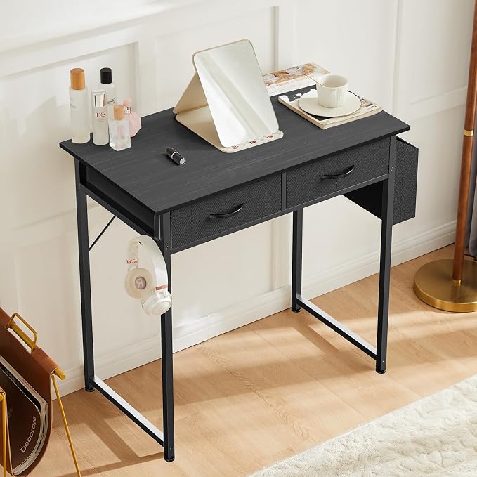 DUMOS 32" Home Office Computer Desk with Drawers, Small Gaming Writing Study Table with Storage Side Bag, Headphone Hook and Adjustable Feet for Bedroom Black | Home Office Desk for Bedroom, Gaming Writing Study Desk with Adjustable Feet - Image 5