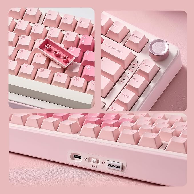 YUNZII B75 PRO 75% Wireless Mechanical Keyboard (Pink, Cocoa Cream V2) | Hot Swap Keyboard with Knob, Gasket Mount, Creamy Pre-lubed Switch for Smooth Typing, BT/USB-C/2.4G, for Gaming - Image 8