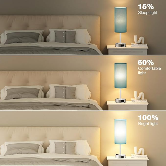 Fenmzee Turquoise Nightstand Table Lamp for Bedroom - 3 Way Dimmable Touch Lamp USB A and C Charging Ports and AC Outlet, Small Lamp for Office Desk with Metal Base, LED Bulb Included - Image 5