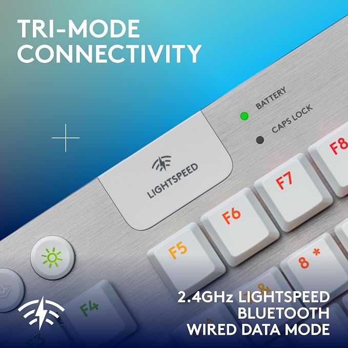 Logitech G915 X Lightspeed TKL Wireless Gaming Keyboard (Tactile) - White | Low Profile, Mechanical Switches, Double-Shot PBT Keycaps, RGB lighting, Aluminum finish, PC/Mac Compatible - Image 5