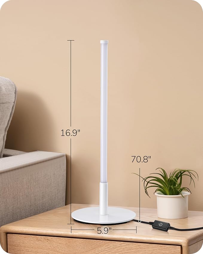 EDISHINE LED Table Lamp, Minimalist Desk Lamps for Home Office, White | Dimmable, 3 Color Temperature, Power Cord Touch Switch, Metal Finish, Ideal for Bedroom, Living Room - Image 6