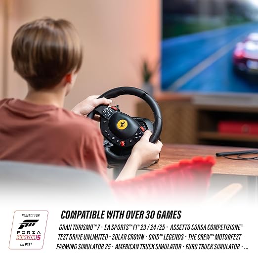 Thrustmaster T98 P Ferrari Licensed Racing Wheel & Pedal Set - PS5 & PC | 240-degree rotation, bungee-cord resistance, paddle shifters, 3 driving modes, Hall-Effect sensors, tool-free desk clamp - Image 7