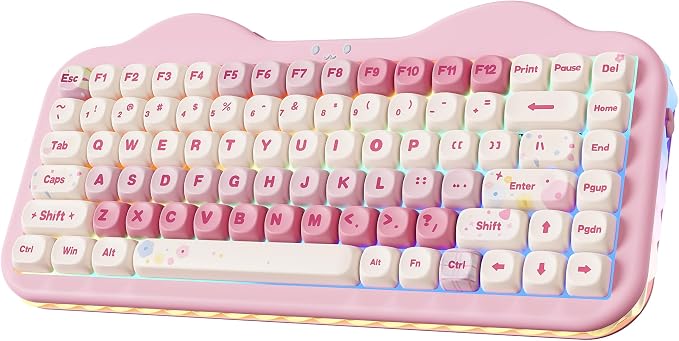 YUNZII C75 Cute 75% Wireless Mechanical Keyboard (Pink, Milk Switch) | Creamy Cake Keyboard, BT5.0/2.4G/USB-C, Hot-Swap, NKRO, PBT MOA Keycaps,5500mAh RGB Gasket Mount for Mac/Win/Gaming/Office by YUNZIIMECHANICALKEYBOARD