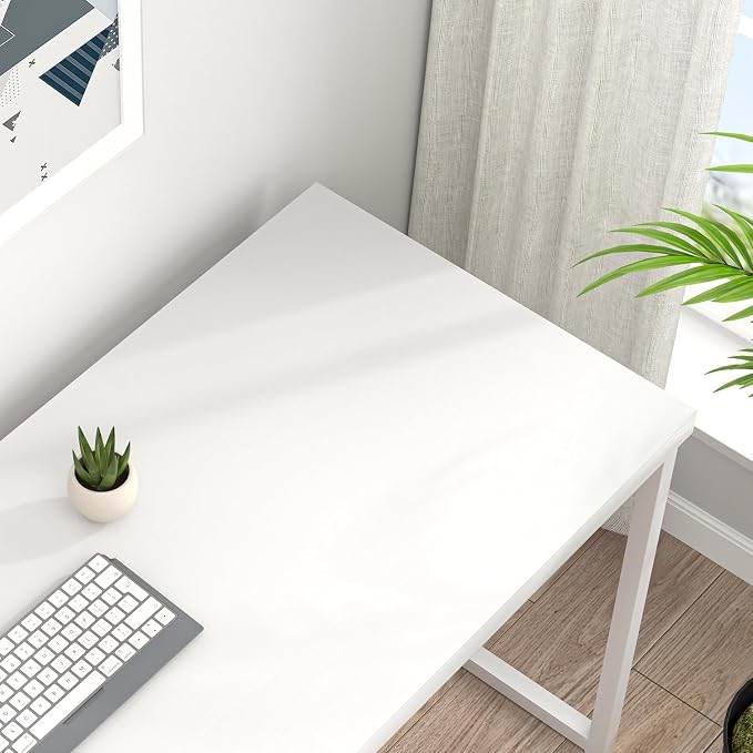 EXCEFUR White Computer Desk, Modern Home Office Desk, Small Wood Study Writing Table Workstation for Bedroom Living Room, 47 inch - Image 4
