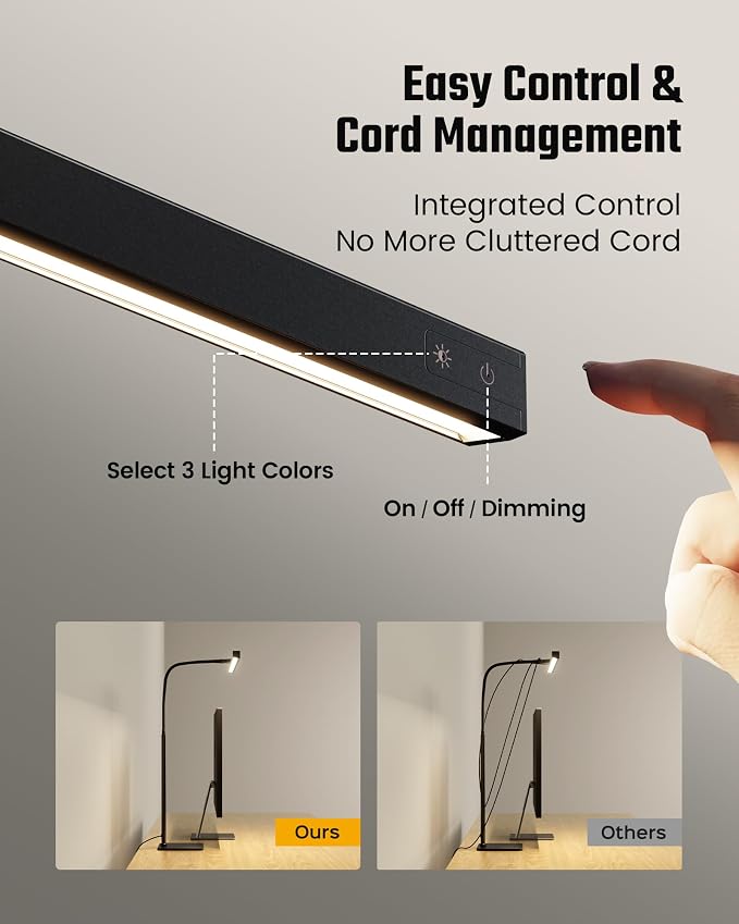 SUPERDANNY LED Desk Lamp for Home Office, Eye-Caring Desk Light with Base, 12W Touch Control 3 Colors Dimmable Brightness, Gooseneck Architect Lamp for Computer Monitor Reading Workbench, Black - Image 4
