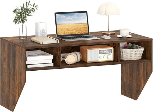 Giantex Wall-Mounted Computer Desk, Floating Laptop Desk with 3 Storage Compartments, Space-Saving Home Office Workstation Vanity Table for Bedroom, Study, Living Room (Rustic Brown) by Giantex