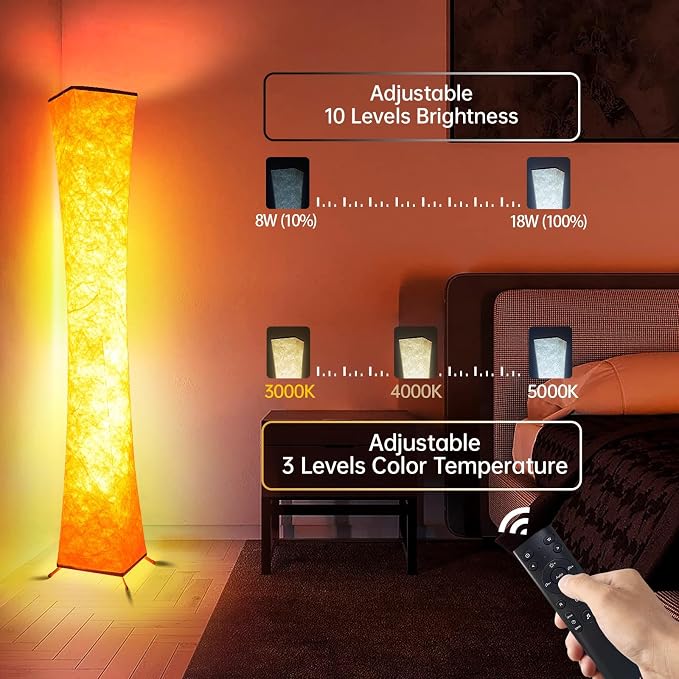 2 Pcs Floor Lamp, 61'' Smart RGB LED Corner Lamp with Music Sync and 16 Million DIY Colors, 3 Color Temperature, APP & Remote Control, Color Changing Standing Floor Lamp for Bedroom Living Room - Image 2
