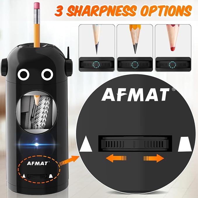 AFMAT Electric Pencil Sharpener for Colored Pencils 7-11.5mm, Fully Automatic Robot Pencil Sharpener, Auto in & Out, Rechargeable Hands-Free for Classroom/Home/Office, Battery Operated, PSX5RB, Black - Image 4
