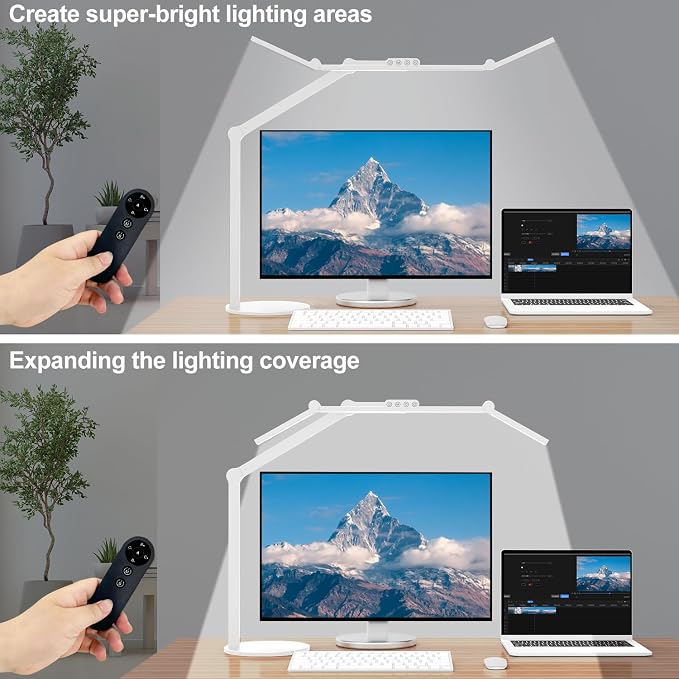 Micomlan Architect Desk Lamp for Home Office, 24W Adjustable Led Desk Light with Remote, 1500LM Bright Dimmable Computer Table Light Rotatable Office Lamp with Base for Cafting Monitor - Image 2