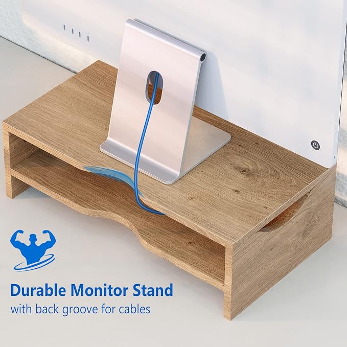 Zimilar Monitor Stand Riser, 2 Tiers Laptop Computer Monitor Riser for PC Screen, iMac, Desktop Wooden Screen Monitor Stand Riser with Storage Organizer for Home Office - Image 3