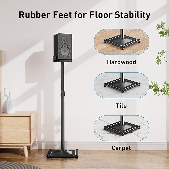 PERLESMITH Universal Speaker Stands for Surround Sound -Height Adjustable Extend 33.3”to 45.1”, Floor Speaker Stand for Satellite & Studio & Bookshelf Speakers up to 11LBS,1 Pair Black, PSSS2 - Image 5