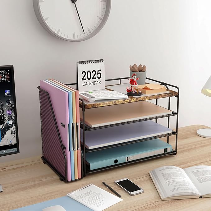 gianotter 4-Tier Wood Paper Organizer With Magazine Holder | Desk Organizers and Accessories, File Organizer for Office Supplies Storag (Wood, 4-Tier) - Image 6