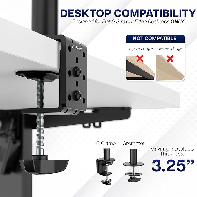 VIVO Dual Monitor Desk Mount, Heavy Duty Fully Adjustable Steel Stand, Holds 2 Computer Screens up to 30 inches and Max 22lbs Each, Gray Color, STAND-V002-GY - Image 6