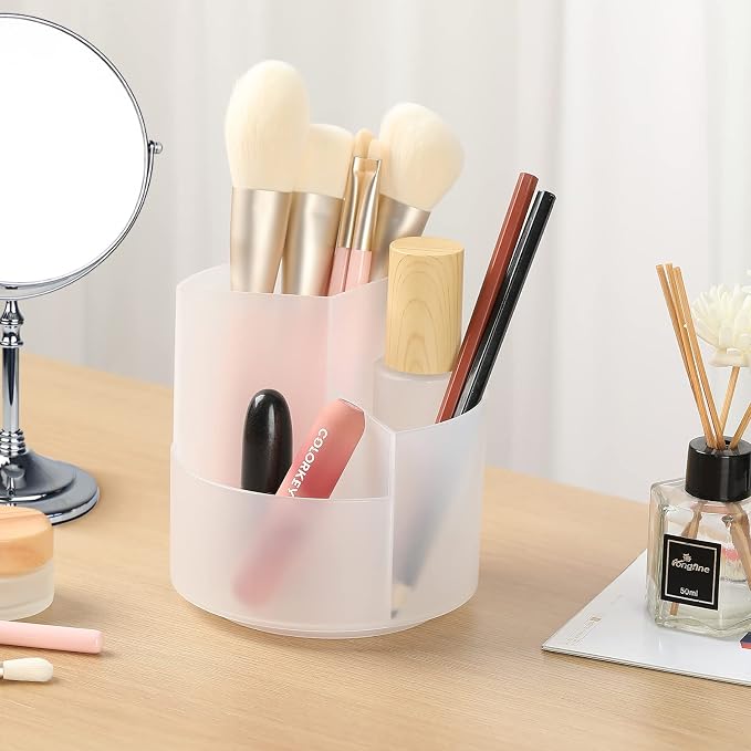 Desk Pencil Pen Holder, 3 Slots 360-Degree Spinning Organizers, Desktop Storage Stationery Supplies, Cute Cup Pot for Office, School, Art Supply, Kids - Clear - Image 6