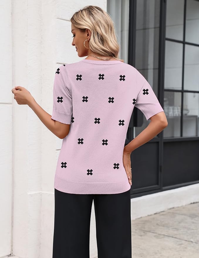 Zeagoo Women's Short Sleeve Sweater 2026 Spring Summer Tops Lightweight Casual V Neck Sweaters Dressy Work Blouses Clothes - Image 3