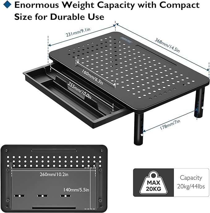 BONTEC 2 Pack Adjustable Monitor Stand Riser with Drawer, Supports 44lbs | Ergonomic Mesh Platform for Desk, Ventilated Laptop and PC Use with Cable Management for a Cooler, Organized Workspace - Image 5