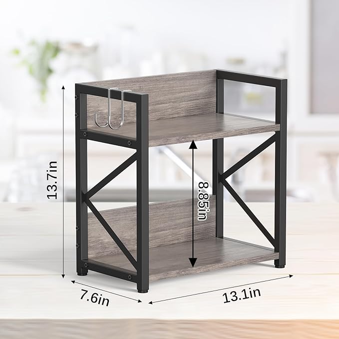 RUILALIFE Spice-Rack-Organizer-Shelf for Kitchen Counter, 2 Tiers Coffee Bar Station Organizer for Countertop，Space Saving Desk Shelving Riser Unit (Grey, Medium) - Image 5