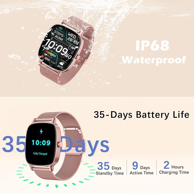 Smart Watch for Women, Answer/Make Call,1.85'' Ultra-Clear Screen Fitness Tracker with Heart Rate/Sleep/SpO2 Monitor,Smartwatch for iPhone/Samsung/Android,120+ Sport Modes,IP68 Waterproof with 2 Bands - Image 7