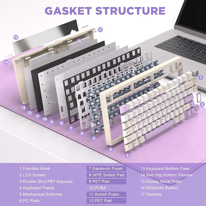 YUNZII AL80 75% Wireless Aluminum Mechanical Keyboard(Beige, Gateron Zero) | QMK/VIA, Smart LCD Display and Knob, Hot Swap, Gasket Structure, BT/2.4G/USB-C, RGB Keyboard for Gaming/Win/Mac - Image 5