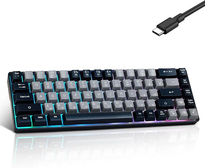 Guiheng Wired Portable 60% Mechanical Gaming Keyboard,RGB LED Backlit Compact 68 Keys Mini Wired Office Keyboard with Red Switch for Windows Laptop PC Mac -Grey and Black - Image 8