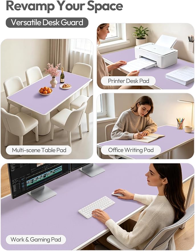 YSAGi Leather Desk Protector, Office Mat, Large Mouse Mat, Non-Slip PU Leather Blotter, Laptop Desk Mat, Waterproof Writing Pad for Office and Home(Light Purple, 63" x 17.2") - Image 8