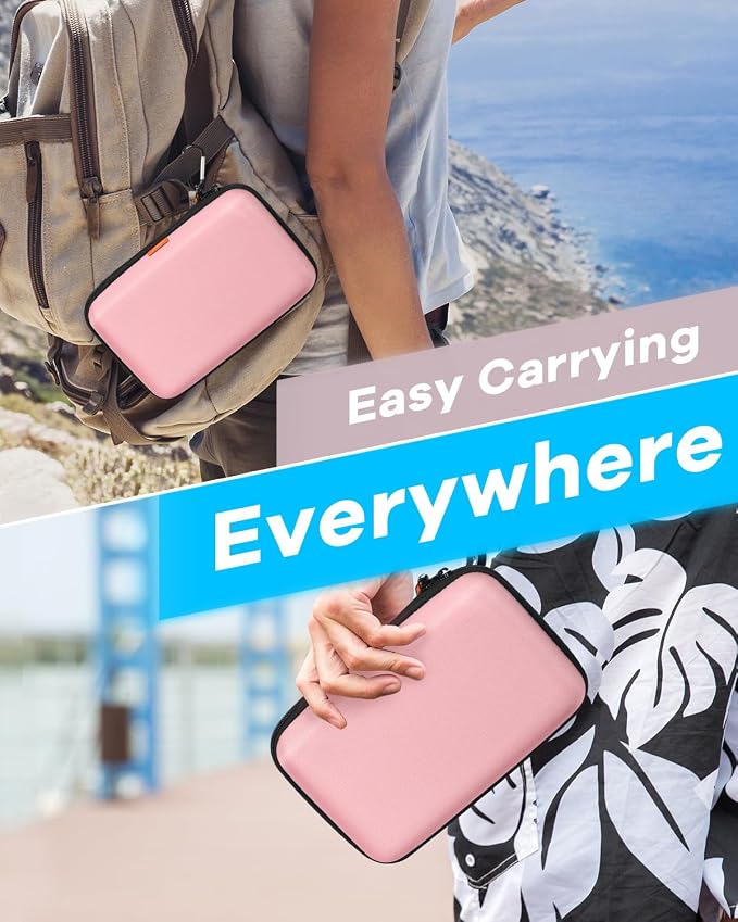 Gentle-Pink Hard Shell Carrying Case for External Hard Drive, Hard Disk, Power Bank, Charger, Cable, Tool, Electronic Accessories - Large Storage Pouch Portable Travel Bag Case for Women Girls Lady - Image 5