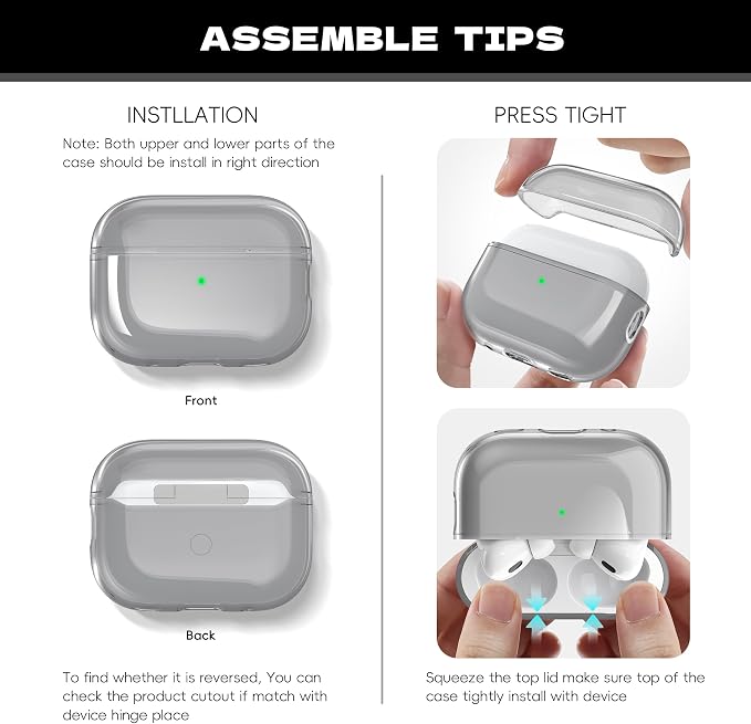 for Airpods Pro 2nd/1st Generation Case Cover, Compatible with Airpods Pro Case 2nd Gen USB C Charging Port, Clear Soft Transparent Military Grade Shockproof Case, Clear Black - Image 8