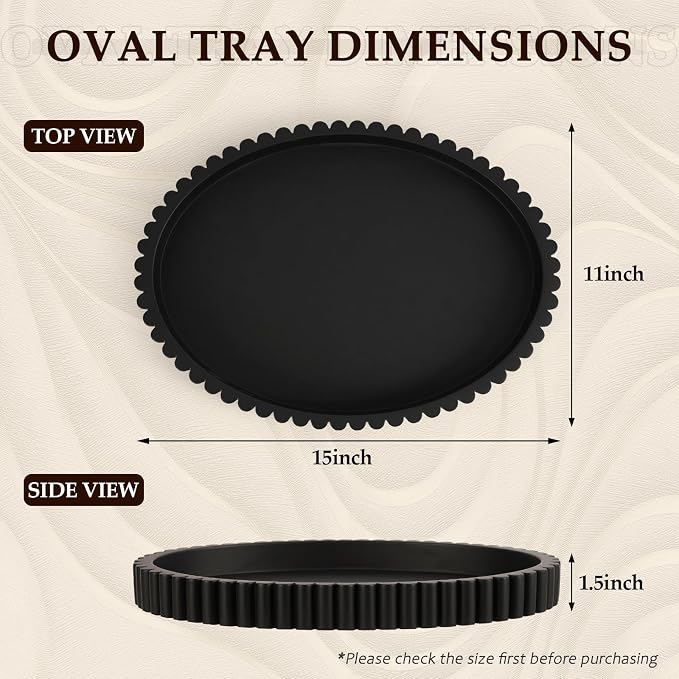 Oval Tray for Coffee Table Decor, 15" Concrete Tray, Table Centerpieces Decorative Trays for Home Decor, Modern Decorative Trays for Coffee Tables, Centerpiece Trays, Black - Image 3