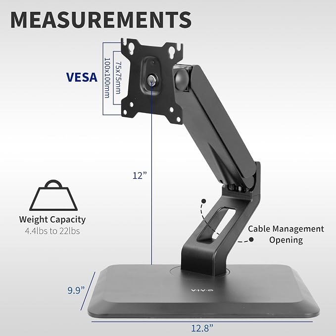 VIVO Premium Single 17 to 32 inch VESA Monitor and Touch Screen Desk Stand with Rotating Base, Freestanding Pneumatic Height Adjustable Arm, 12 inch Maximum Screen Height, Black, STAND-V001R - Image 6