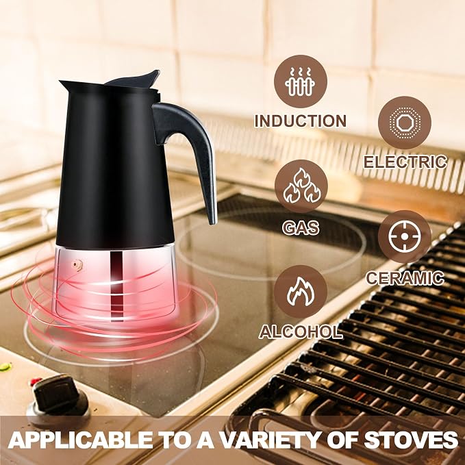 4 Cup Stovetop Espresso Maker Stainless Steel Moka Pot Stove Top Percolator Italian Coffee Makers Capable Mocha Greca Machine Cafe Classic Induction Cookers for Home and Camping 200ml 6.6oz - Image 5