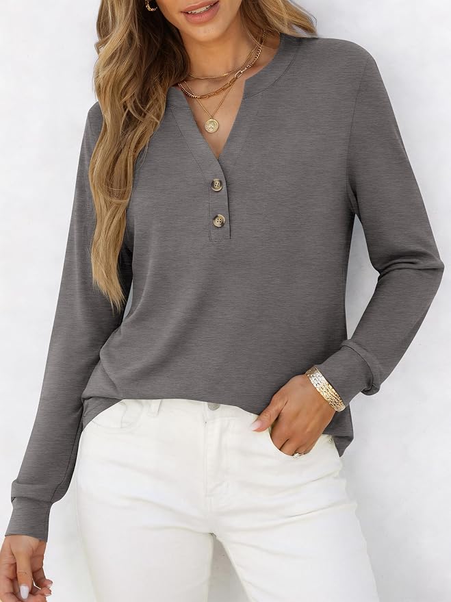 ANRABESS Women's Long Sleeve Shirts 2026 Spring Fashion Dressy Casual Tops Trendy Henley Blouses Cute Work Outfits Clothes - Image 2
