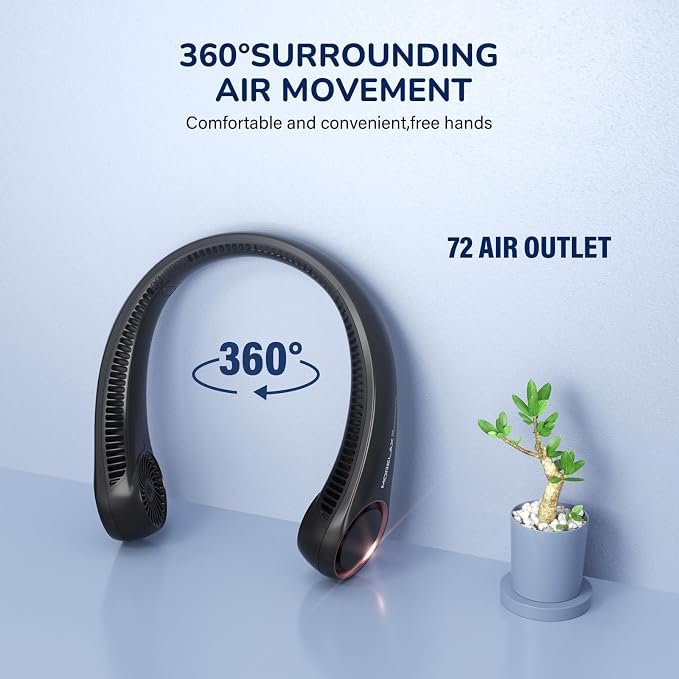 Portable Neck Fan Rechargeable, Personal Neck Cooling Fan, Hands Free Bladeless Fan, Ultra Quiet, 3 Speeds Adjustable Strong Wind, 4000 mAh Battery Operated, Gifts for Men Women Mom Dad(Black), Small - Image 2