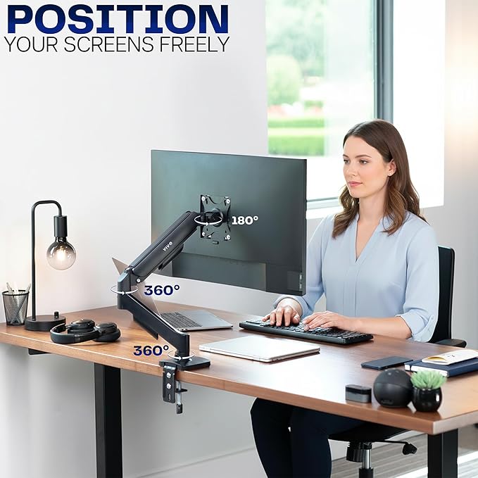 VIVO Single Monitor Stand, Fully Adjustable Arm for 17 to 32 inch Screen, Mechanical Articulating Desk Mount, Gaming and Office Setups, VESA 75x75, 100x100, Max 19.8 lbs, Classic, Black, STAND-V001O - Image 4