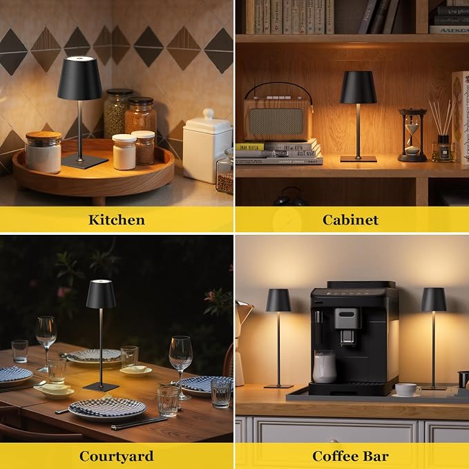 Kakanuo Cordless Rechargeable Table Lamp Black 5000mAh Battery Operated Lamps, 3 Colors Stepless Dimming Touch Lamp for Dining, Living Room, Outdoor Patio, Kitchen Counter, 4 Pack - Image 6