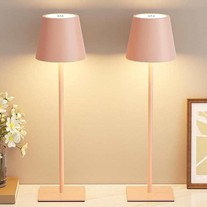 Kakanuo Pink Cordless Rechargeable Table Lamp 5000mAh Battery Operated Lamps, 3 Colors Stepless Dimming Touch Lamp for Living Room, Kitchen Counter, Dining, Outdoor Patio, 2 Pack - Image 8