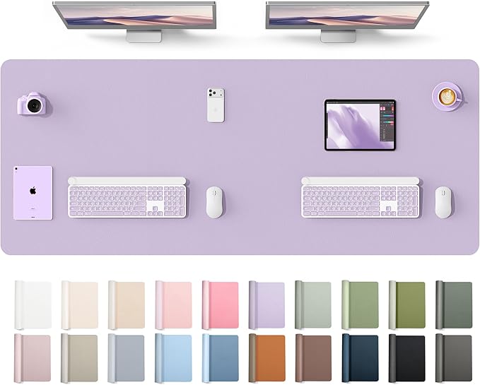 YSAGi Leather Desk Protector, Office Mat, Large Mouse Mat, Non-Slip PU Leather Blotter, Laptop Desk Mat, Waterproof Writing Pad for Office and Home(Light Purple, 63" x 24") by YSAGi