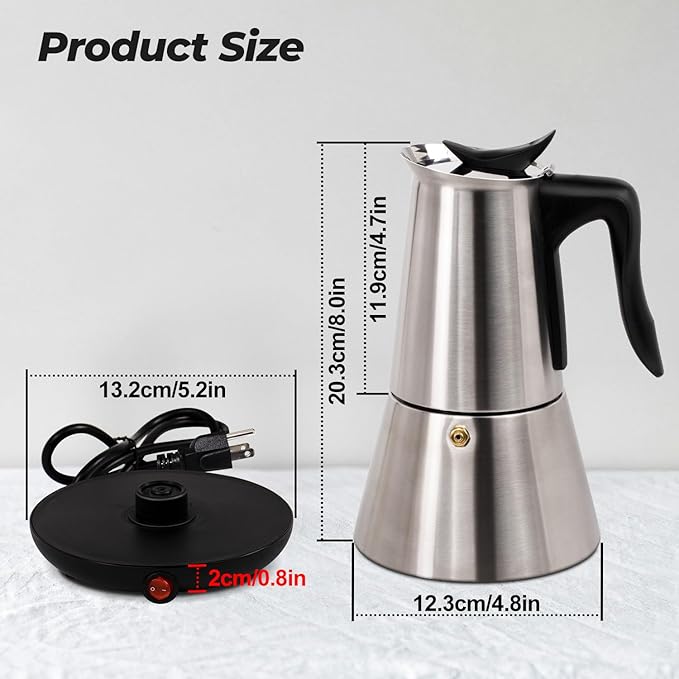 Electric Stainless Steel Moka Pot 6 Cup 300ml Mocha Pot | Espresso Maker with Detachable Base Ideal Coffee Maker for Home Italian and Cuban Café Coffeemaker Espressomaker Coffee Pot - Image 2