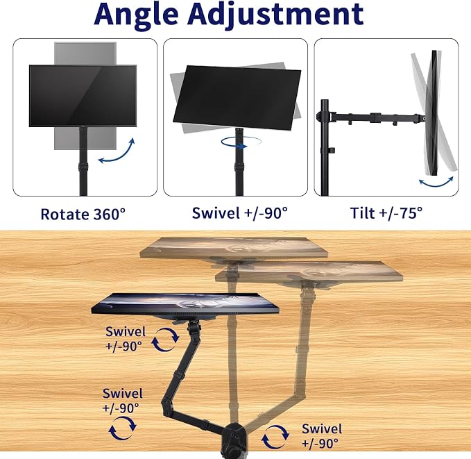 Single Monitor Arm Mount for 13-32 Inch Screen Up to 22lbs | Ultrawide Screens Up to 38 Inch Fully Adjustable Stand with C-Clamp/Grommet Base Tilt Rotation Max VESA 100x100 - Image 3