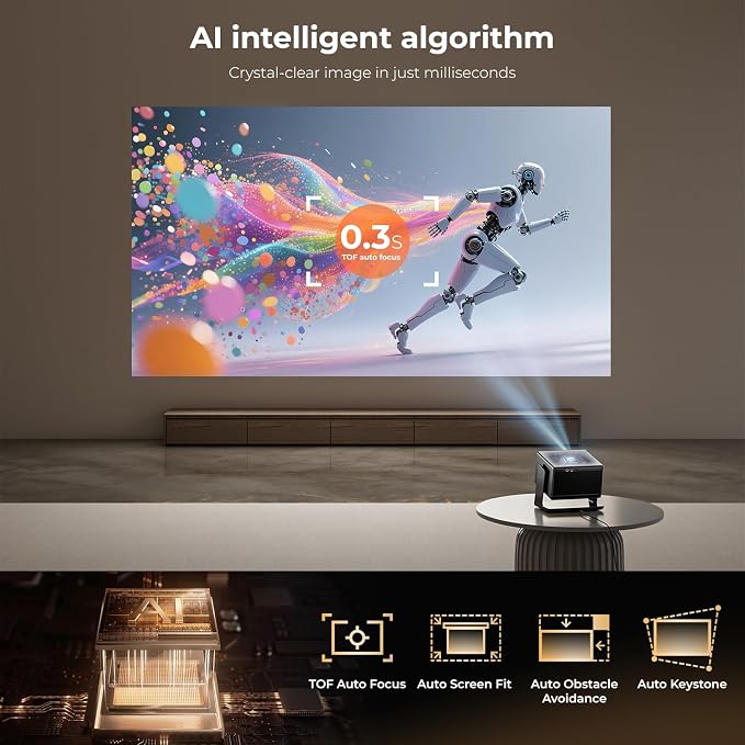 ELEPHAS Smart 4K Projector with WiFi and Bluetooth - Compatible with Netflix/Prime Video/YouTube, 270° Rotatable, AI Auto Focus & Keystone, Portable Home Theater Movie Projector for Indoor Outdoor - Image 5