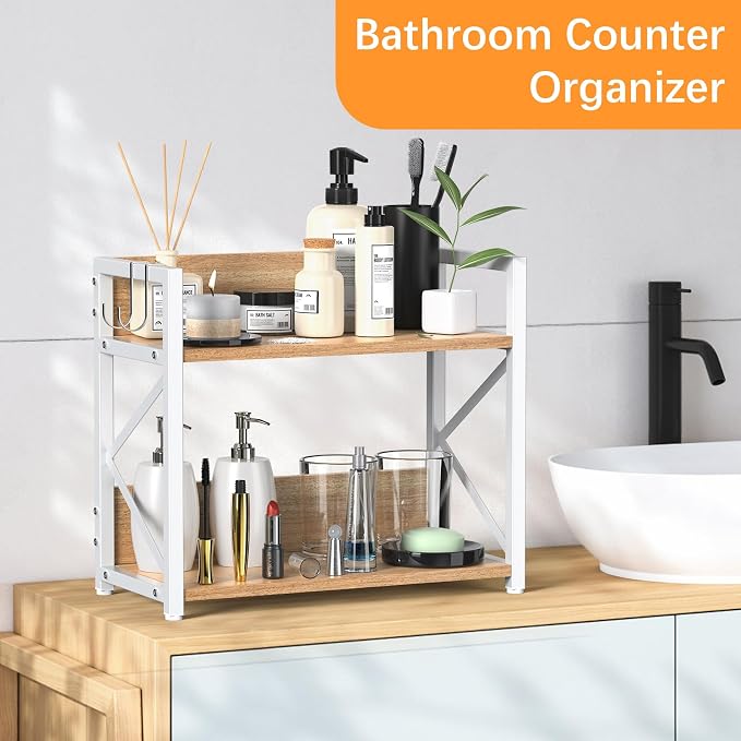 RUILALIFE Kitchen-Countertop-Organizer-Shelf, 2 Tier Coffee Bar Station Organizer for Counter,Wooden Spice Rack Shelf, Space Saving Desk Shelving Riser Unit, Coffee Bar Accessories (Maple, Large) - Image 4