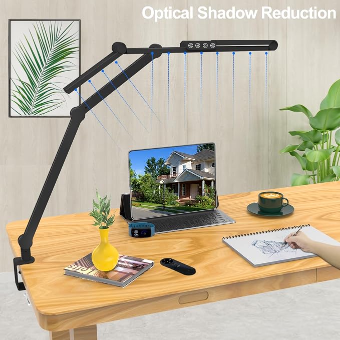 Micomlan Desk Lamp with Clamp, Architect Led Desk Lamp for Home Office with Remote Control, 24W Ultra Bright Auto Dimming Computer Light Adjustable Table Light for Working Workbench (Remote) - Image 6