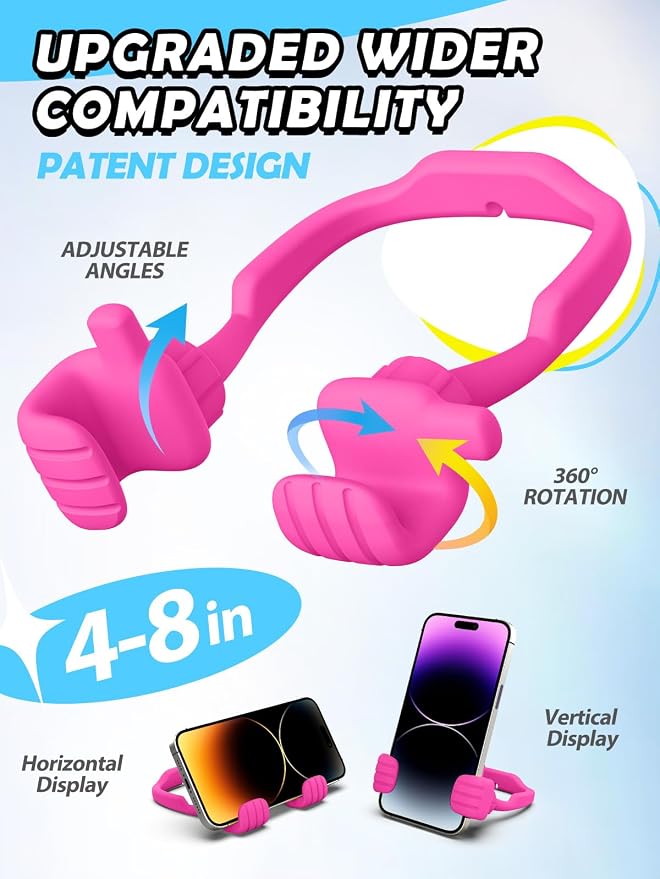 Teens Girls Women Gifts Cell Phone Holder: Thumbs Up Lazy Phone Holder for Desk Gifts for Adults Kids Teenager Wife Mom Funny White Elephant Useful Christmas Stocking Stuffers Trendy Stuff Hot Pink - Image 2