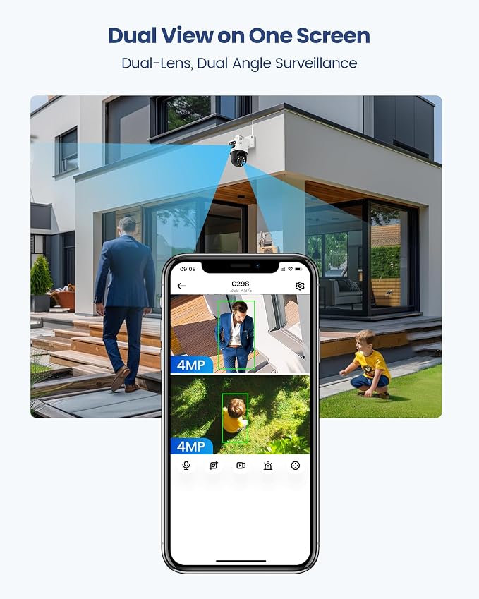 ZOSI 4K 8MP Dual-Lens Add-on PoE Security Camera Outdoor, 360° Pan Tilt IP Camera (4MP+4MP), Human Vehicle Detection, Color Night Vision, Human Tracking, Two-Way Audio, Works with Our PoE NVR Only - Image 3