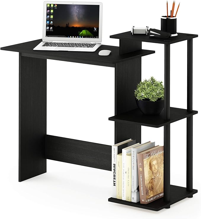 Furinno Efficient 29-Inch Black Computer Desk with Side Shelves, Gaming Desk with 3 Open Shelves, Home Office Desk, for Home Office, Study Room, Dorm, Bedroom, Dark Americano - Image 3