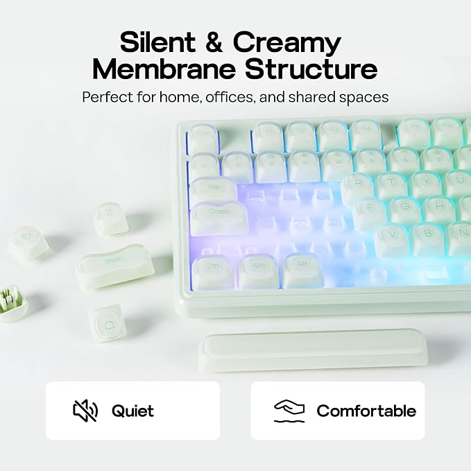 MechLands M108 100% Full Size Silent Office Keyboard with Number Pad | Wireless Creamy Membrane Keyboard with 5000mAh Battery for Office/Home/PC Game, RGB Backlight, 26-Key Rollover (Green) - Image 5