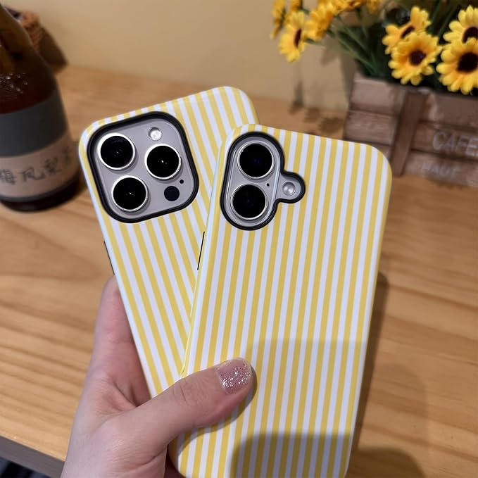 for iPhone 13 Pro Max Case Striped Cute Aesthetics Phone Case Trendy Protective Shockproof Cover for iPhone 13 Pro Max Yellow White - Image 5