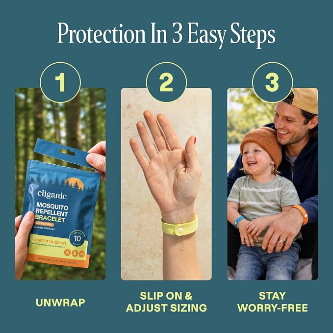 Cliganic Mosquito Repellent Microfiber Bracelets (10 Count) - for Adults and Kids, DEET Free Wristbands - Image 3