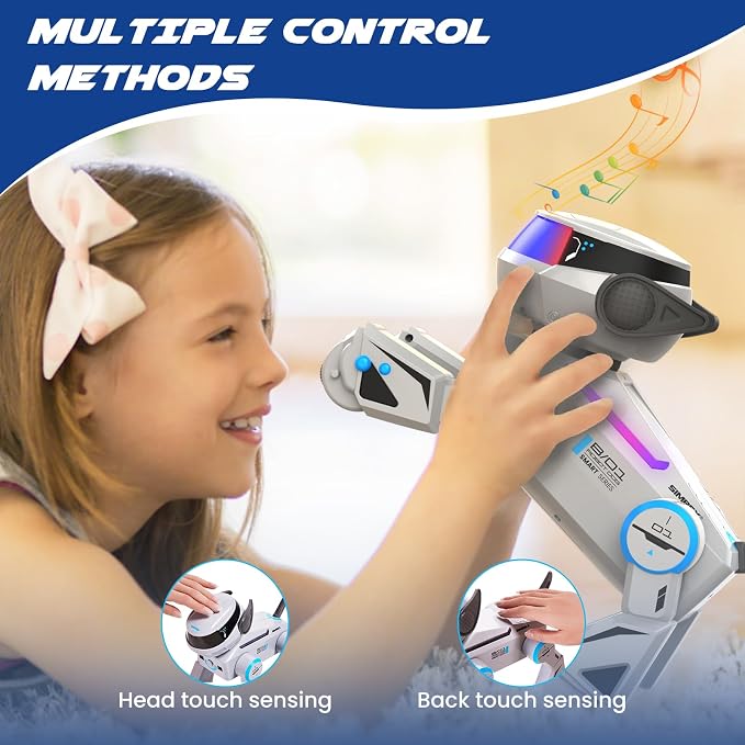 SIMREX Robot Dog Toys for Kids – Smart Interactive Robot Puppy with Bluetooth,Touch Sensor, Dance Tricks, LED Eyes, 2 Rechargeable Batteries, Gift for Kids Boys and Girls(Gray) - Image 6