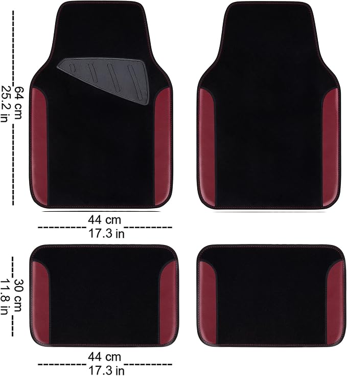 CAR PASS Waterproof Universal Fit Car Floor Mats, Car Mats Fit for SUV,Vans,sedans, Trucks,Set of 4pcs Car Carpet with Driver Heel Pad（Black and Burgundy） - Image 2