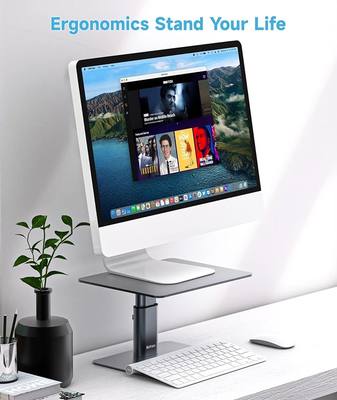 BoYata Monitor Stand, Adjustable Monitor Riser Metal Computer Stand Compatible with TV, PC, Laptop, Computer, iMac, and All Screen Display-Space Grey - Image 2
